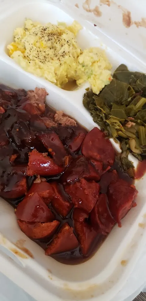 Tri Tip and Hot Links Greens and Beans Happiness